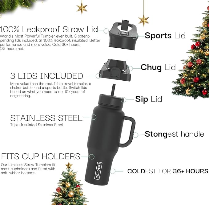 Coldest Tumbler with Handle and Straw, 100% Leak Proof Insulated Tumbler with Lid and Straw (3 Lids), Stainless Steel Tumblers for Women & Men, Cup Holder Friendly, 46 oz (Camouflage Flag)