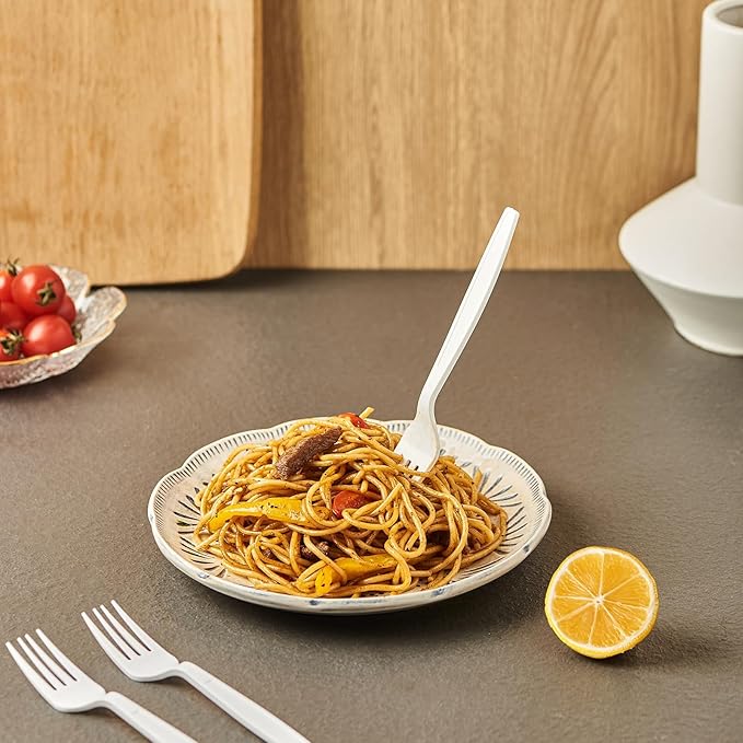 White Plastic Forks Spoons Knives Heavyweight Utensils Disposable Silverware Heavy Duty Cutlery Set [300 Combo Box]