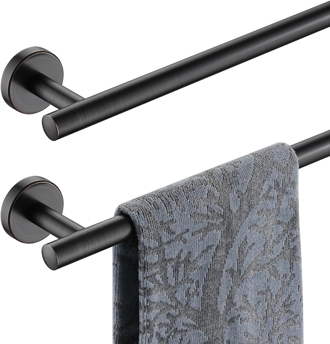 JQK Oil Rubbed Bronze Towel Bar, 27 Inch 304 Stainless Steel Thicken 0.8mm Towel Rack Bathroom, Towel Holder Wall Mount, Useable Length 24 Inch 2 Pack, TB110L24-ORB-P2