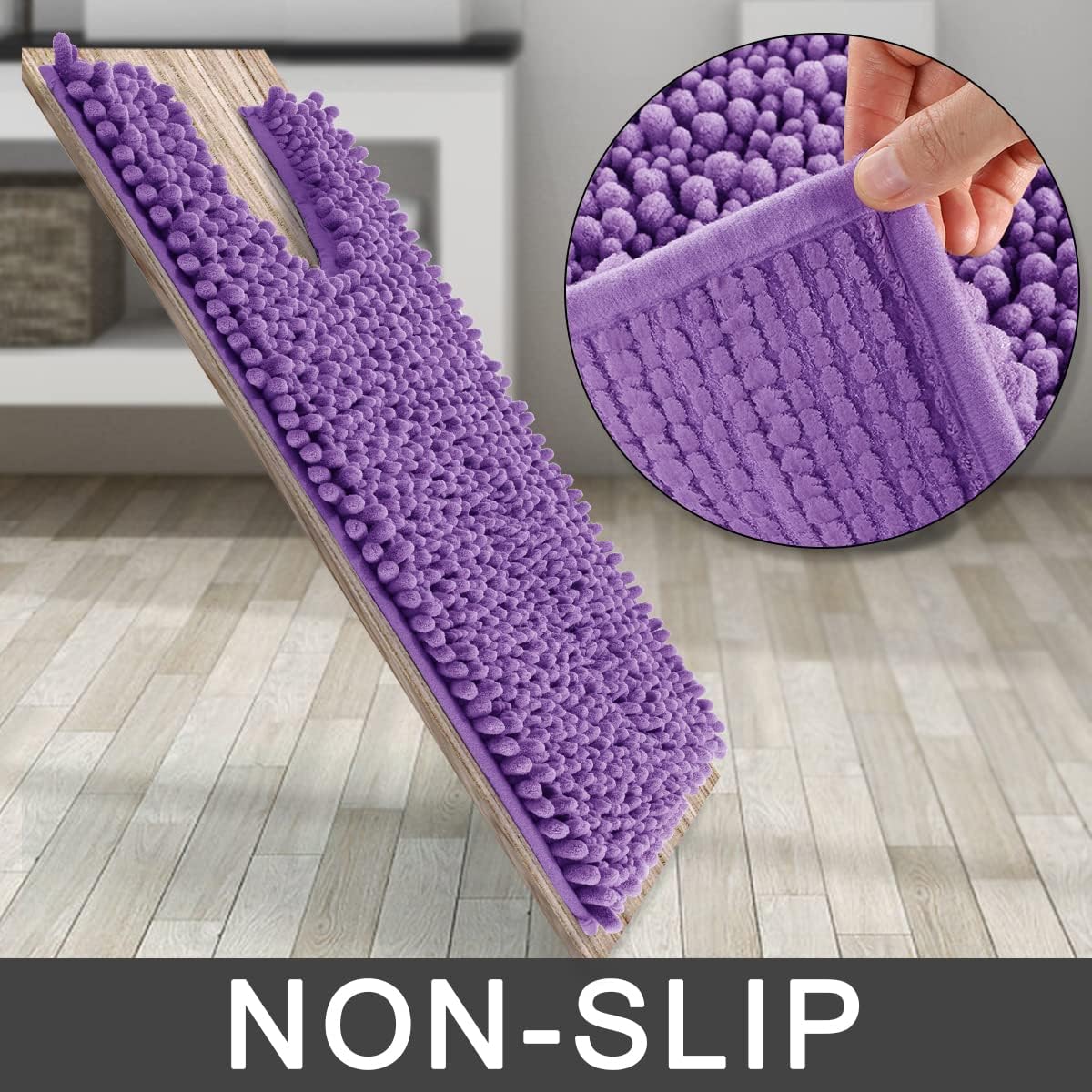 Yimobra Toilet Rug U Shaped Washable 24x20 Inch - Ultra Soft Absorbent Chenille Bath Rugs for Toilet, Quick Dry & Machine Washable, Non Slip Contour Bathroom Mat, Lavender