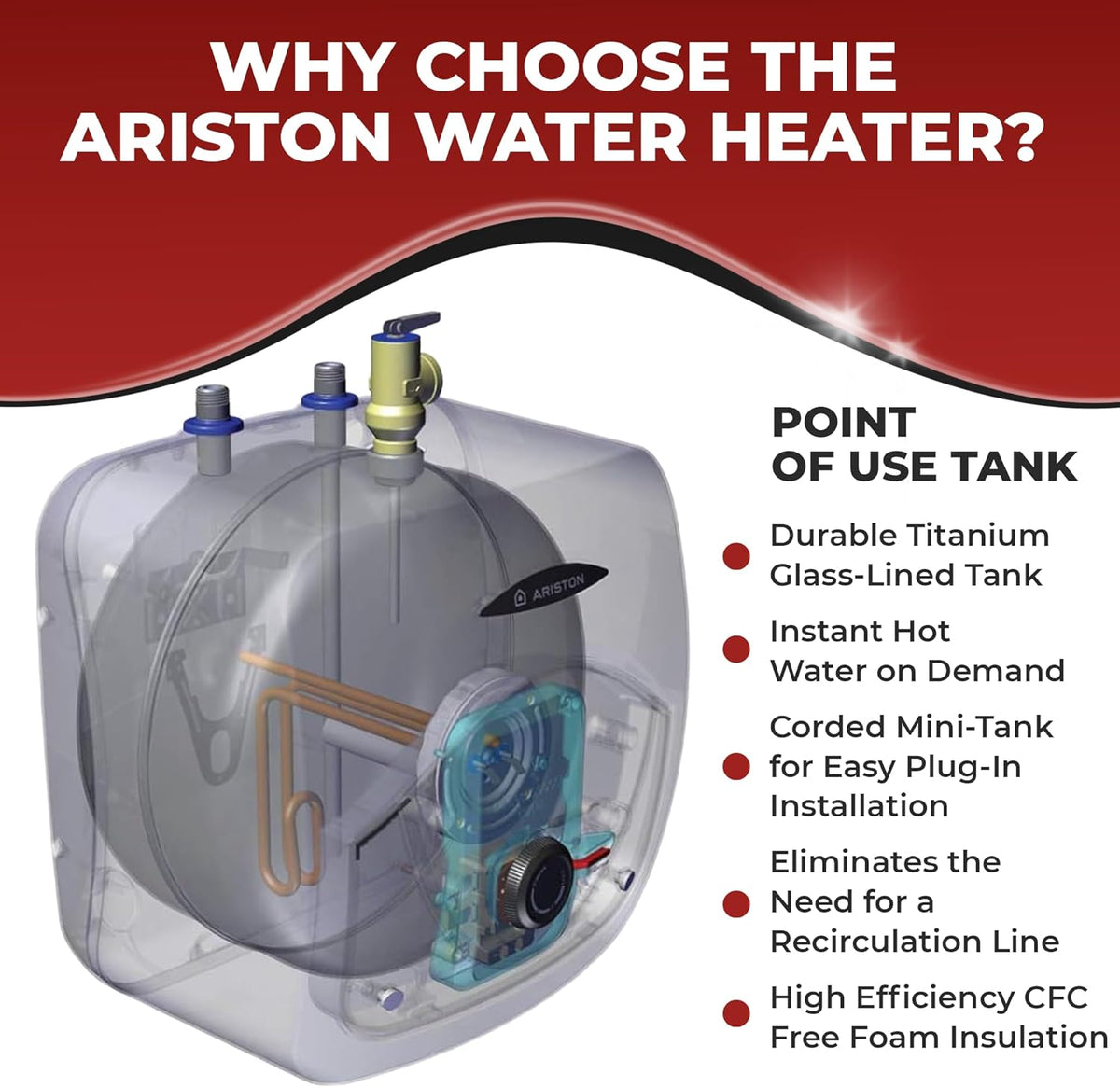 8 Gallon Capacity, 120-Volt – Ariston Andris Mini Tank Electric Water Heater – Heating Solution for Under Sink, RV, and Compact Spaces, Smart Boost for Versatile Heating, Simple Installation
