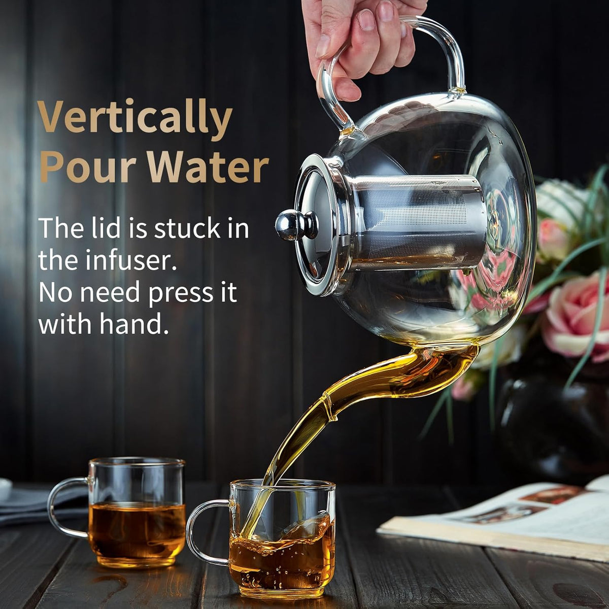 40OZ (1200ML) Glass Teapot with Infuser Stovetop Safe, Clear Glass Tea Pot Kettle, Borosilicate Tea Pot with Infusers Filter for Loose Tea, Tea Kettle Dishwasher Safe