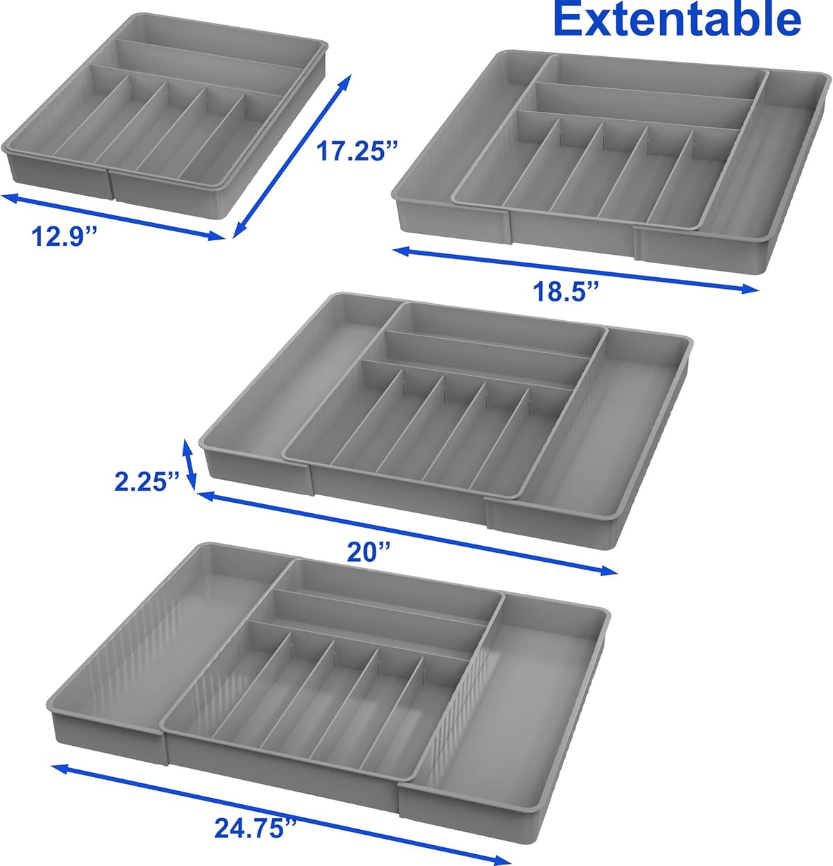 Simple Houseware Expandable Kitchen Drawer Flatware Organizer, Gray – Adjustable Cutlery Tray with 9 Compartments for Utensils and Silverware