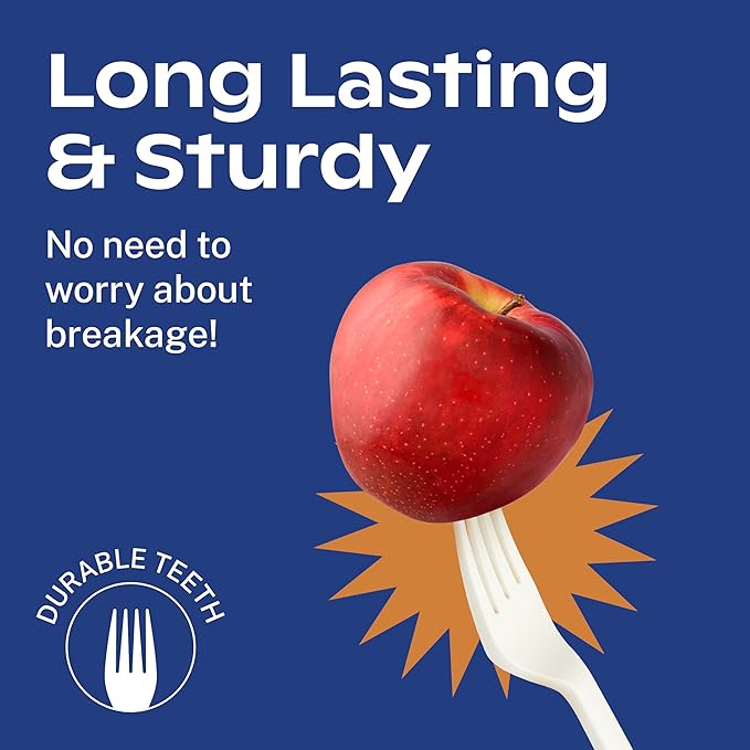 CORAL Ivory White 100% Compostable Forks - 120 Heavy Duty Forks (7.0 inch) - Break Resistant with Smooth Edges, Ocean Friendly Alternative to Plastic Silverware - Biodegradable & Disposable Forks