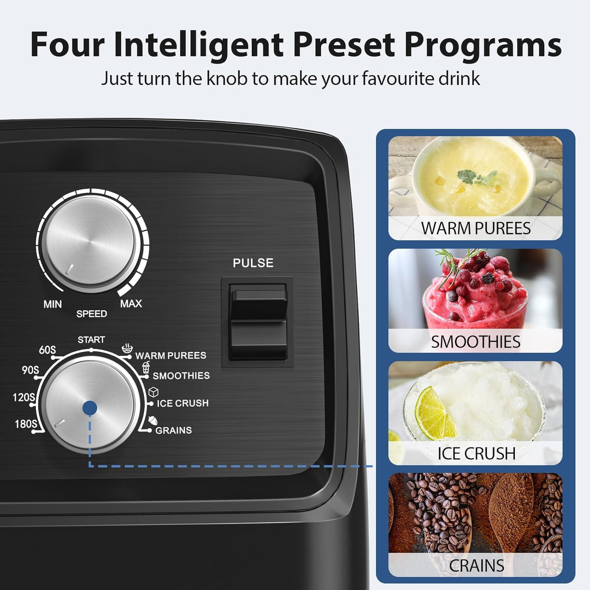 Aeitto Blenders for Kitchen, 68Oz. Large Capacity, 2-in-1 Blender & Grinder Combo, BPA-Free Countertop Professional Blender for Smoothies, Ice Crush, Frozen Drinks, Black