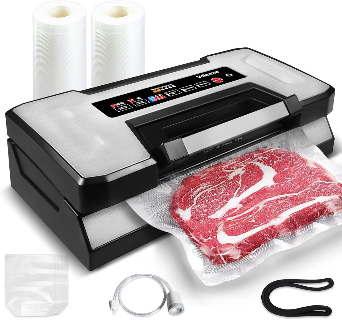 Vakumar Liquid Vacuum Sealer Machine, 90Kpa Vacuum Sealer Machine Preservation Dry/Moist/Liquid Modes, LED Indicator Light, Handle Locked Design, Built-in Cutter and Bag Storage, Removable Drip Tray