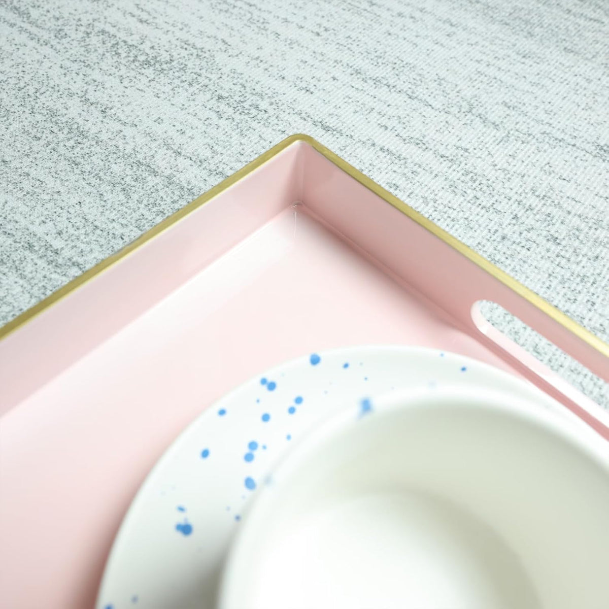 Spsyrine Pink Decorative Serving Tray with Handles, Elegant Plastic Coffee Table Tray for Ottoman, Living Room, Home Decor 15.6" X 10.2"