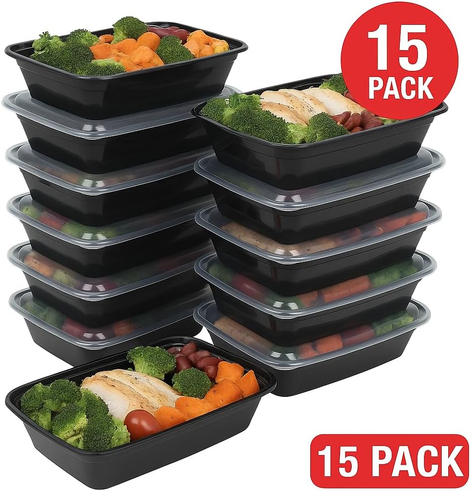 Ruthy's Outlet Meal Prep Containers W/Lids -Square Food Storage – BPA-Free| Stackable | Microwave | Freezer & Dishwasher Safe | Reusable Lunch Bento Box Portion Control & Planning (15 Pack, 24 oz)