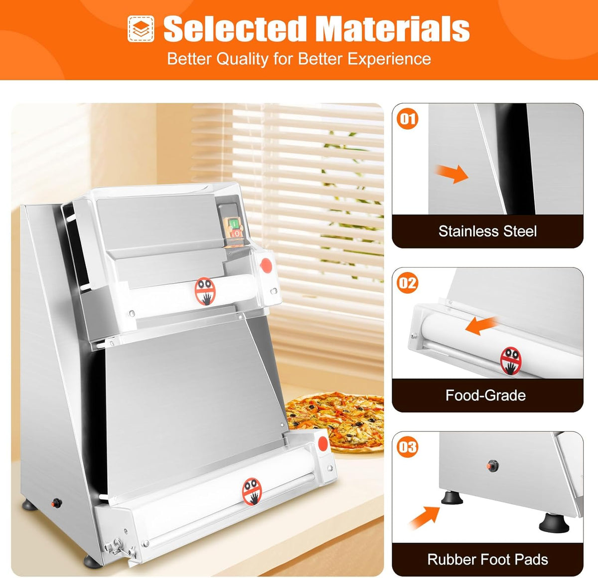 Pizza Dough Roller Sheeter, 4-15.7 Inch Automatic Commercial Pizza Press, 370W Electric Dough Roller, Stainless Steel Thickness Adjustable Dough Machine Pasta Maker - About 5S/Dough