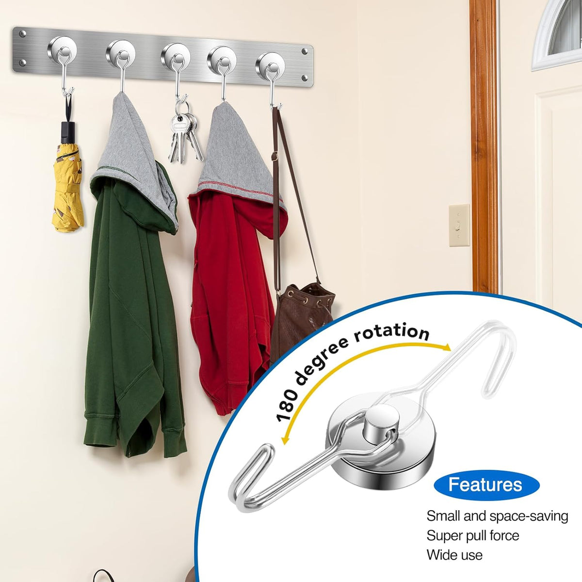 LOVIMAG Hooks, 80lbs+ Magnetic Magnet Hook 2025 Cruise Cabin Ship Essentials Heavy Duty Strong Refrigerator Fridge Hanging for Classroom Beach Vacation Kitchen Grills Home Mug Hanger (6 Pack), Silver