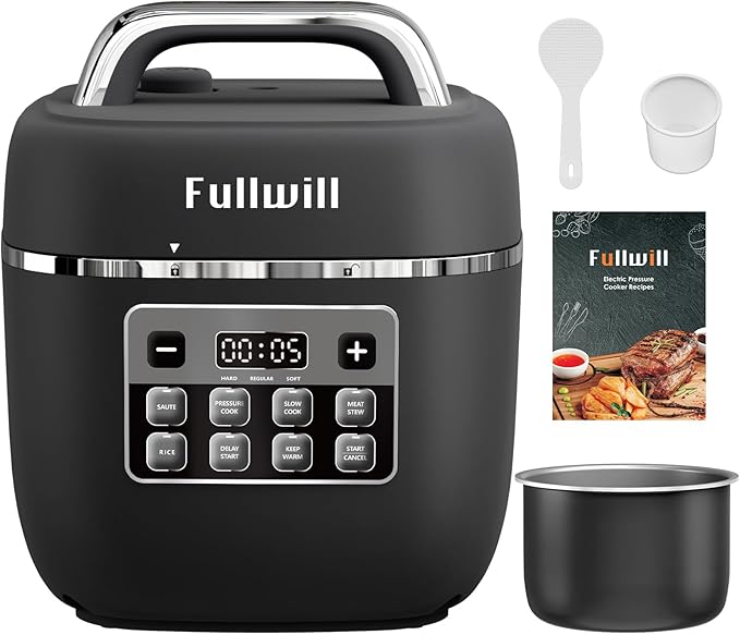Fullwill Electric Pressure Cooker Lite, Slow Cooker, Rice, Sauté, Warmer, Olla de Presion Nonstick Pot 3 Quarts