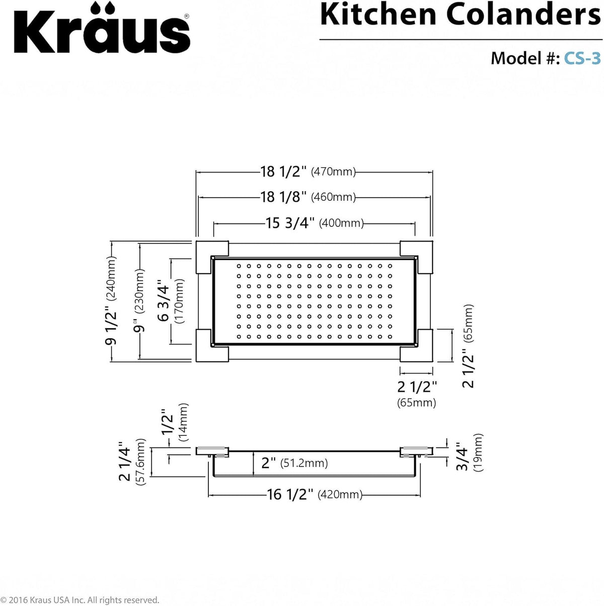 Kraus CS-3 Stainless Steel Colander