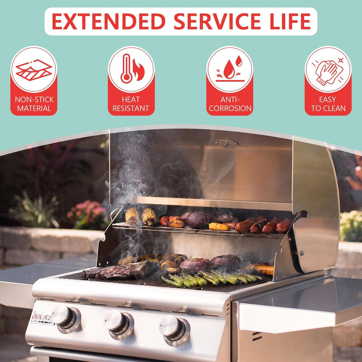 Half Size Griddle Insert for Blaze Grills 3, 4, 5 Burner Natural Gas Grill, Carbon Steel Flat Top Griddle Plate for Summerset Sizzler 32" & 40" and AOG 24'' T Series, RCS 32" Grill, 17.9''L x 14.5''W