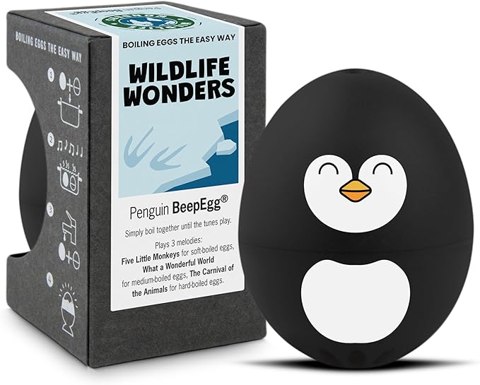 Penguin Beepegg – Egg Timer for Boiling Eggs – Musical Egg Cooker for Soft, Medium, Hard Boiled Eggs – Food Safe – Singing Floating Egg Timer – Egg Cooker for 3 Levels of Doneness - Brainstream