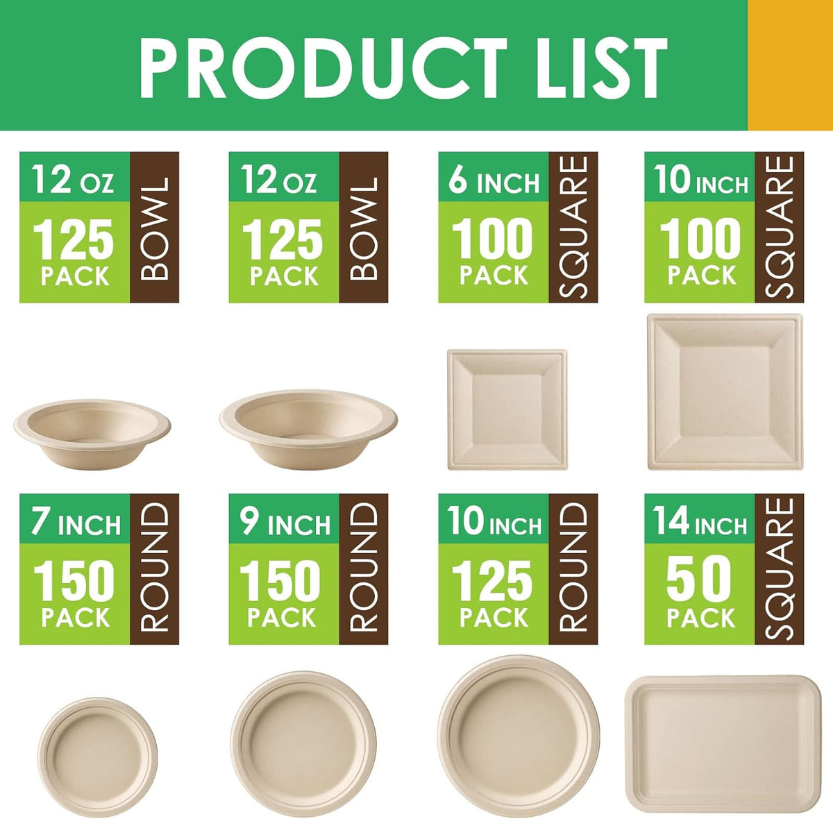 Gezond 100 Pack Compostable Square Plates 6 Inch Disposable Paper Plates Sugarcane Cake Plates for Party Unbleached Eco-friendly Salad Plates Biodegradable