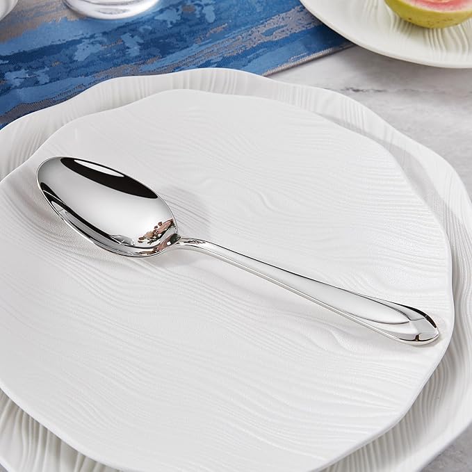 KEAWELL Premium Astra 4-Piece 9 inch Spoon Set – Mirror-Finished 18/10 Stainless Steel with Diamond-Faceted Handles Dishwasher Safe for Modern Dining (4, Serving Spoons)