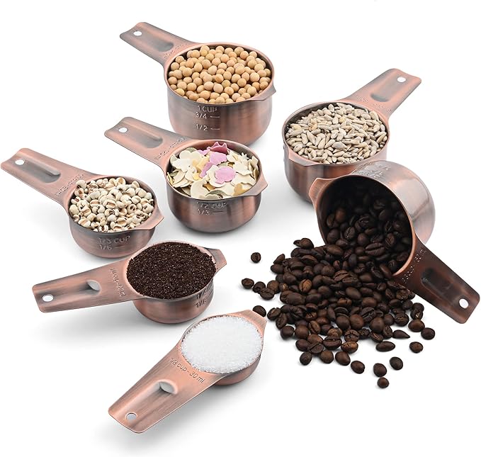 Smithcraft Measuring Cups and Spoons Set, Copper Measuring Cups and Spoons Set for Dry & Liquid, Metric&US 7 Stainless Steel MeasureR Cup&9 Spoon Leveler & Measure Enquivalents for Kitchen & Baking