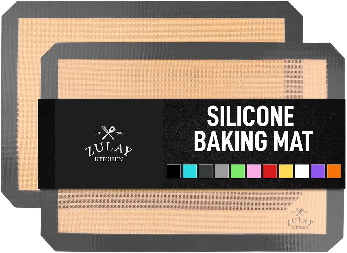 Zulay Kitchen 16.5"x11.6" 2-Pack Silicone Baking Mat - Reusable Nonstick Baking Sheet - Dark Gray
