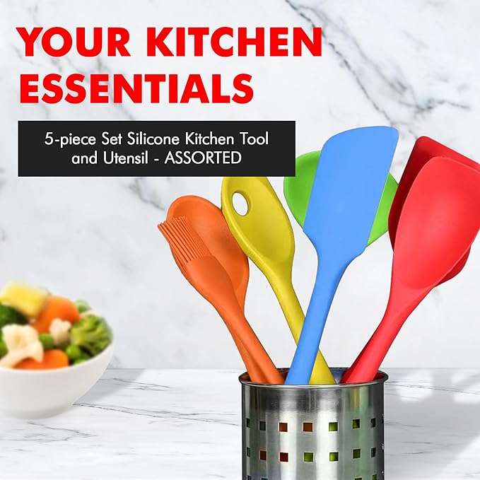 Chef Craft 5 Piece Multicolored Premium Silicone Kitchen Tool Set, Assorted (42086)