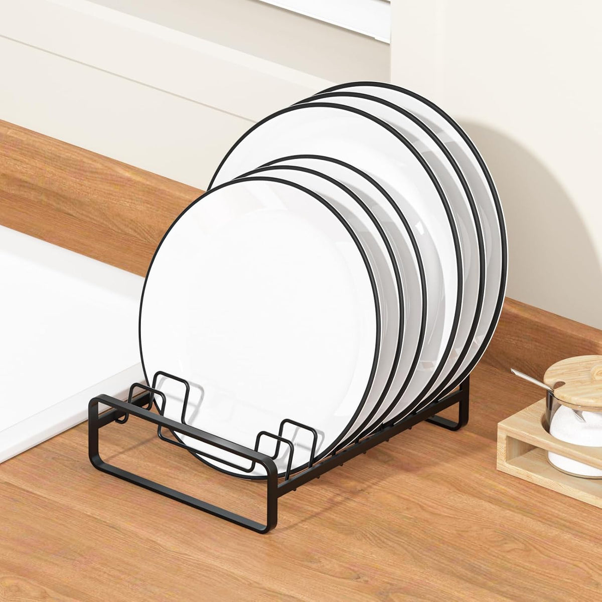 2 Pack Plate Holders Organizers 8 Slots Upright Cabinet Dish Drying Racks Metal Plate Stands (for 6In. 10In. Plates) Dish Organizers for Countertop and Cupboard(at Least 11.2in.Height) Black