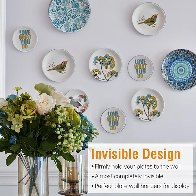 Bilillo 12 Pieces Invisible Wall Plate Hangers 6/8/10 Inches Wall Plate Hangers Stainless Steel Decorative with 12 Pieces Hook with Nails Suitable for 6-11 inch Decorative Antique and Arts(Gold)