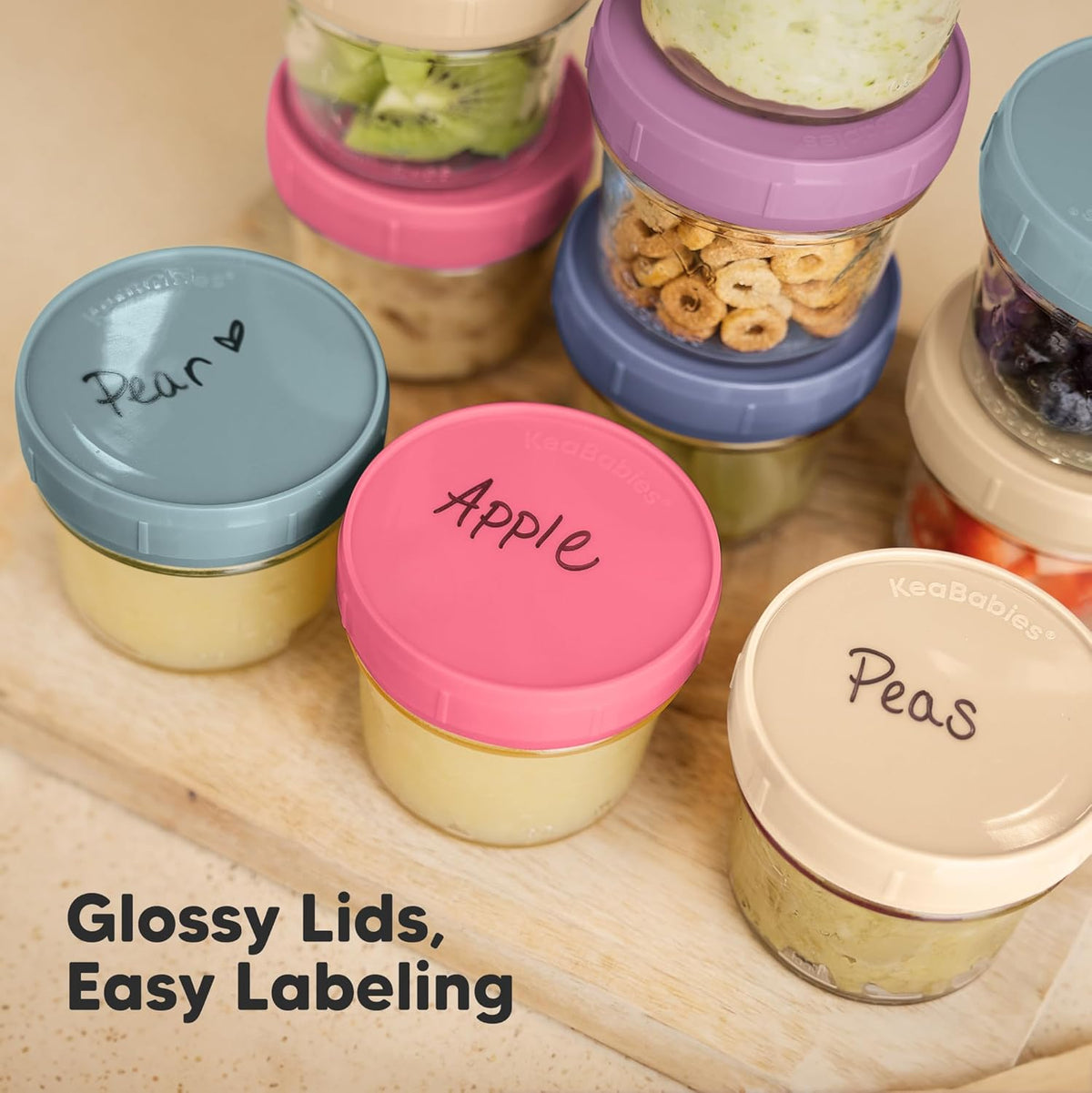 KeaBabies 12pk 4oz Glass Baby Food Containers with Lids - Leak-Proof, Microwavable Small Glass Jars, Baby Purees & Toddler Snack Storage Containers, BPA-Free, Dishwasher & Freezer Safe (Sunset)