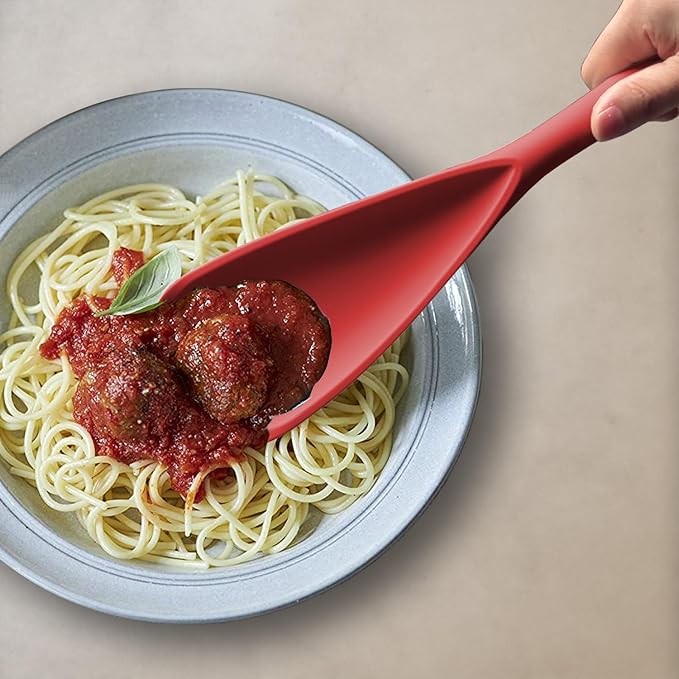 Silicone Spatula Spoon, Great for Both Cooking and Serving Durable BPA-Free Matte Black Silicone, Seamless Design, Safe for Nonstick Cooking Surfaces, 2-Pcs, Red