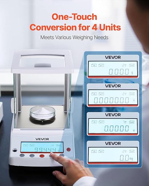 VEVOR Analytical Balance, 120 g x 0.001 g High Precision Accuracy Lab Scale, g/oz/ct/mg 4 Units Electronic Digital Analytical Balance with Glass Draft Shield, for Laboratory Jewelry Pharmacy