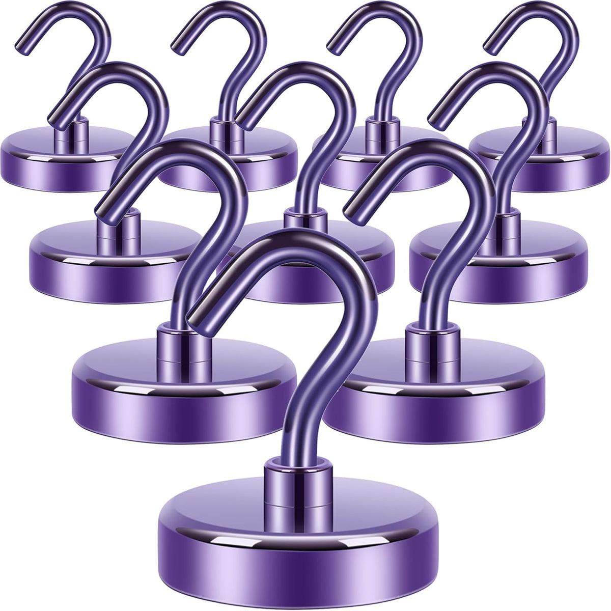 Neosmuk Magnetic Hooks Heavy Duty,Strong Magnet with Hook for Fridge, Super Neodymium Extra Strength Industrial Hooks for Hanging, Magnetic Hanger for Toolbox, Cruise, Grill(Purple,10 Pack)
