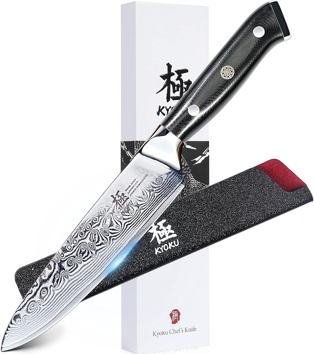 KYOKU Chef Utility Knife - 6" - Shogun Series - Japanese VG10 Steel Core Forged Damascus Blade - with Sheath & Case