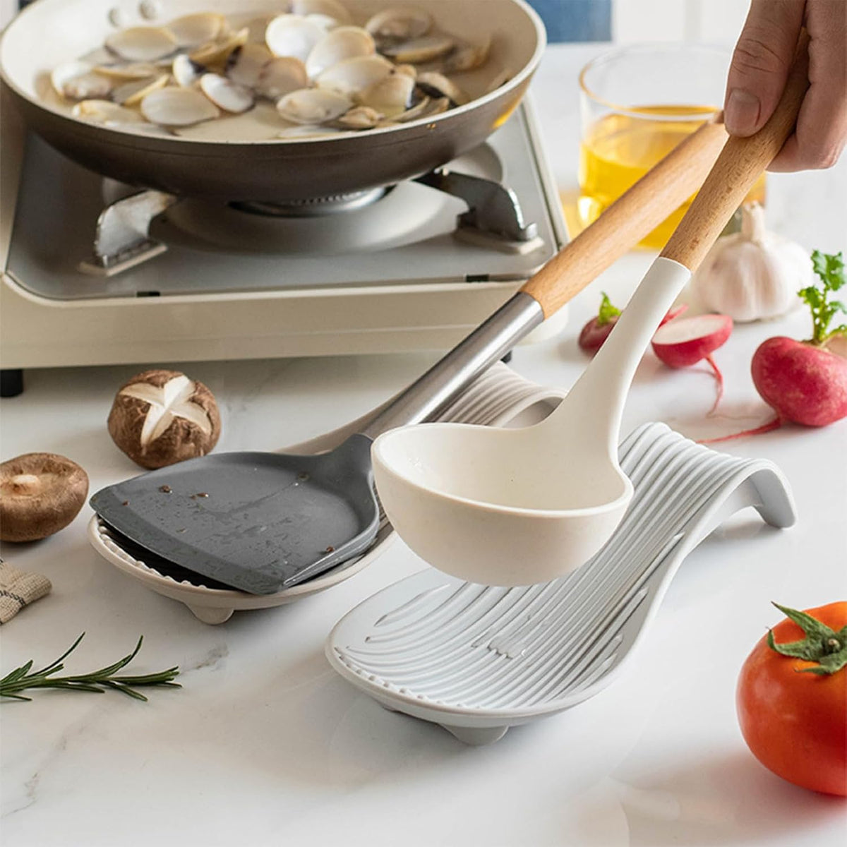 Stove Top Spoon Rest - Heat Resistant & Non-Slip Silicone Holder for Kitchen Counter, Large Cooking Utensil Rest(Dark Gray)