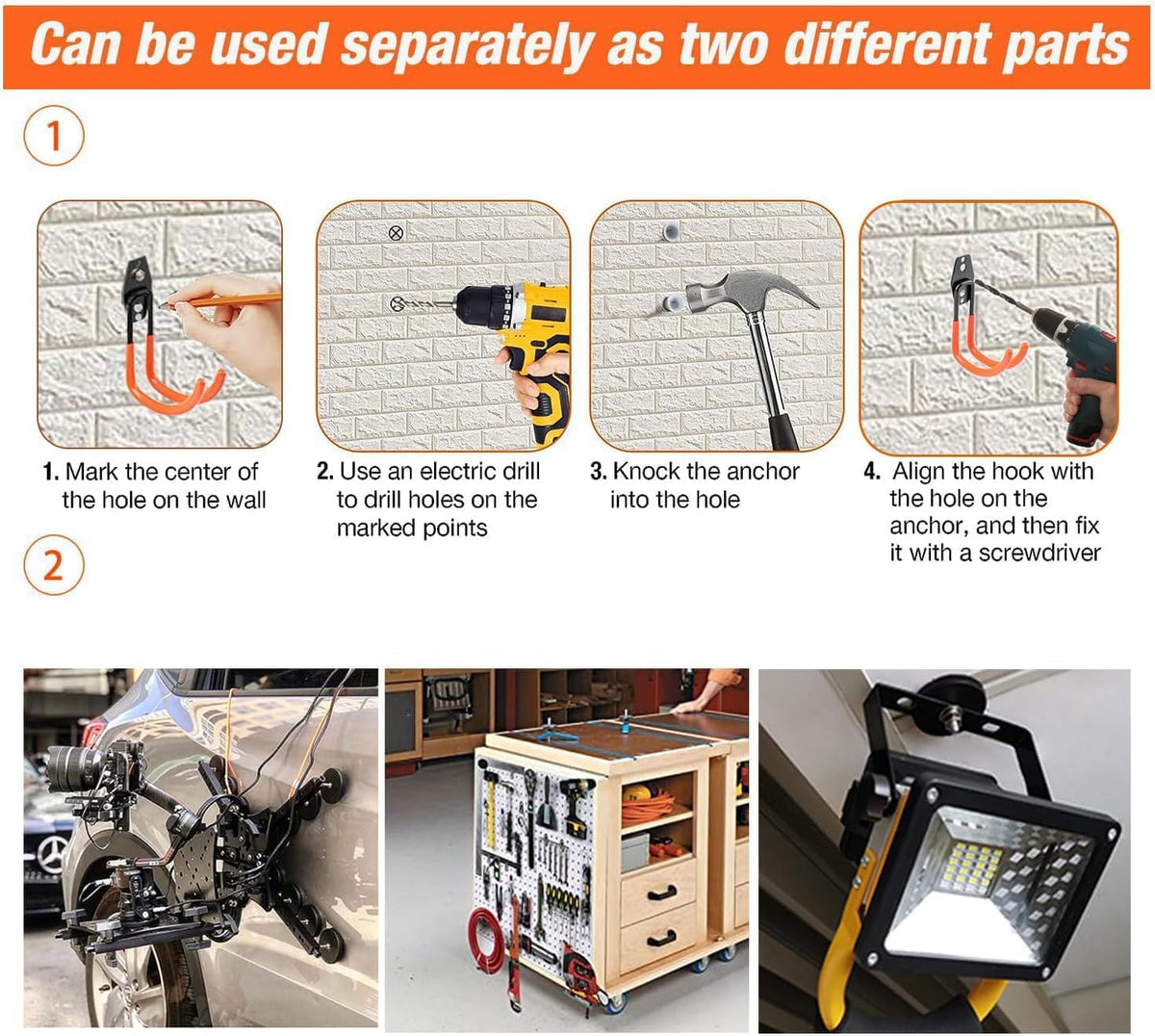 Large Heavy Duty Magnetic Hooks,4 Pack Strong Magnet Hooks for Power Drill and Garage Tools,Anti-Scratch Garage Magnetic Tools Holder,Magnetic Cable and Hose Holder,Magnetic Garage Hooks
