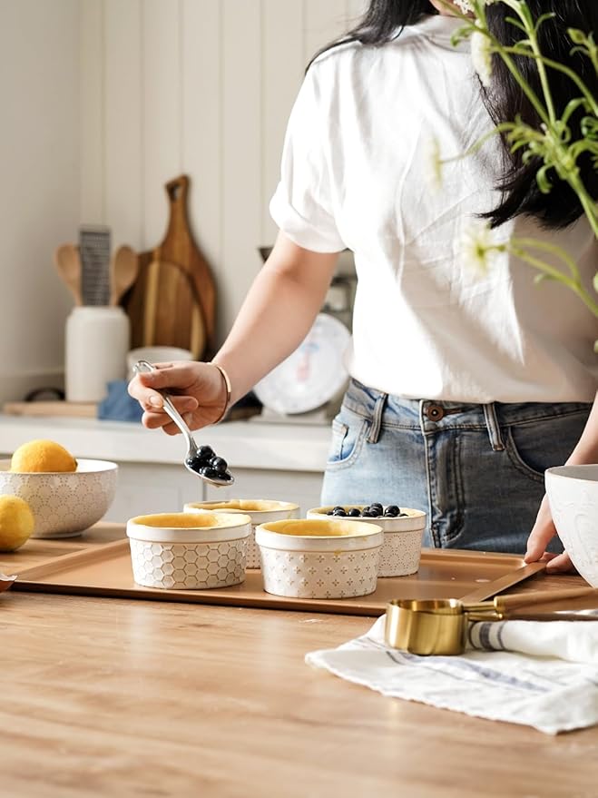 LE TAUCI Ramekins 8 oz, Ramiken for Creme Brulee, Lava Cake, Pudding, Souffle, Pot Pie, Ceramic Baking Dishes, Oven Safe - 4.3 inch, Set of 4, Arctic White