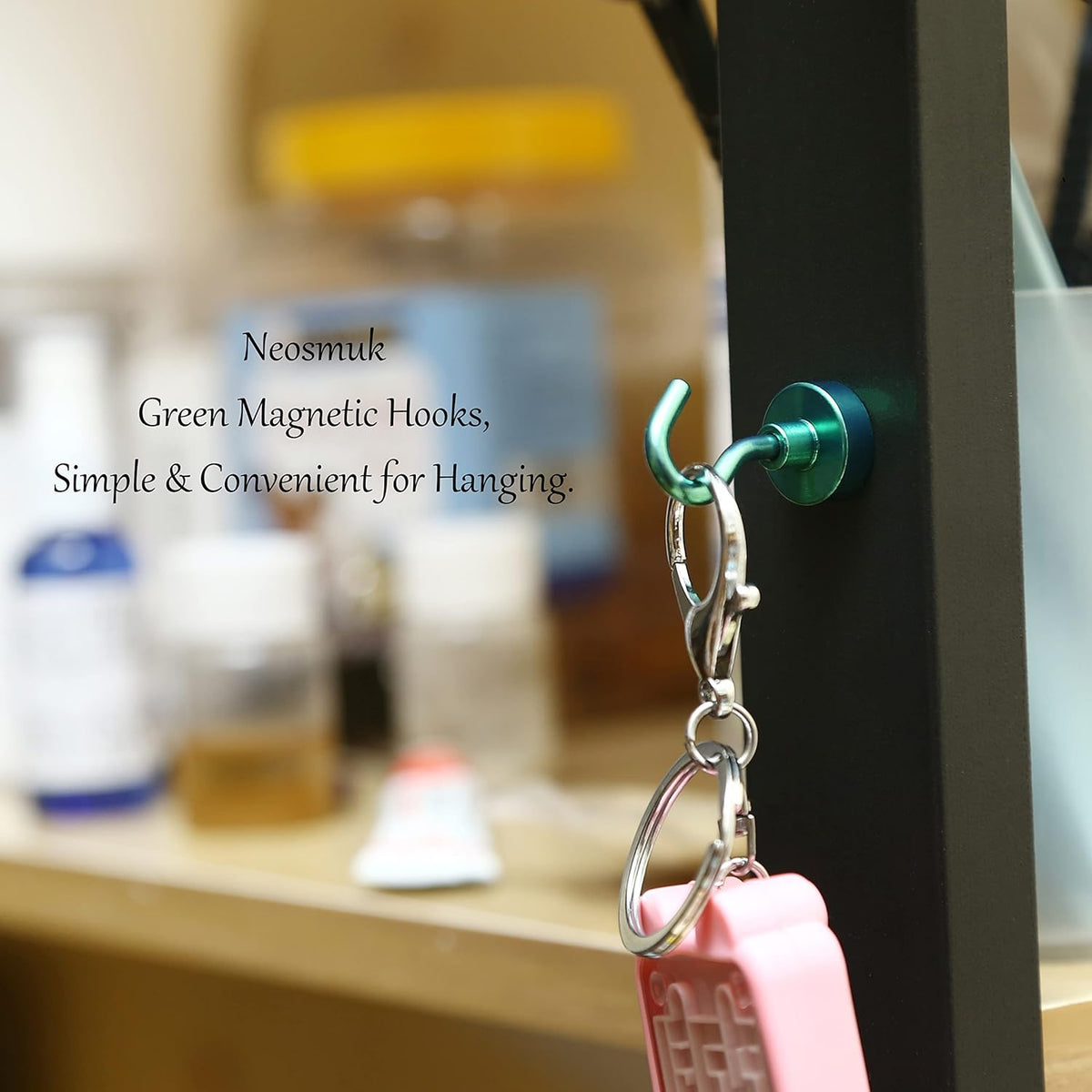 Neosmuk Magnetic Hooks,30lb+ Heavy Duty Earth Magnets with Hook for Refrigerator, Extra Strong Cruise Hook for Hanging, Magnetic Hanger for Cabins, Grill (Green, Pack of 10)