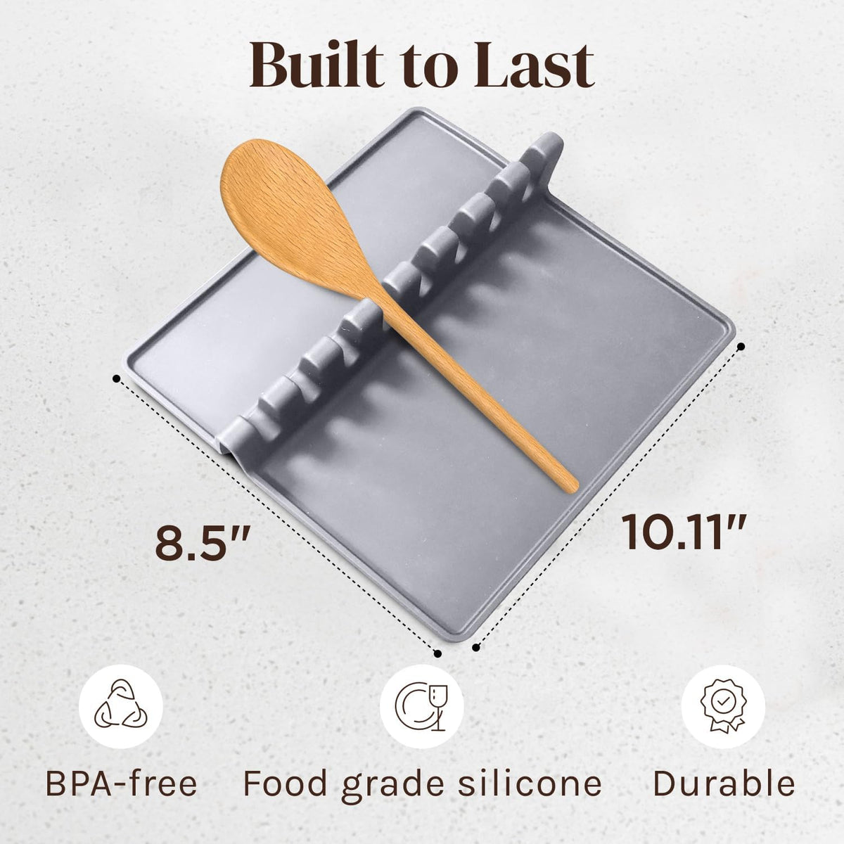Silicone Spoon Rest for Stove Top with Drip Pad (1 Pack) - Extra Large Grey Heat-Resistant, BPA-Free Utensil Rest for Kitchen Counter - Utensil Holder for Spatulas, Tongs, Ladles and Kitchen Gadgets