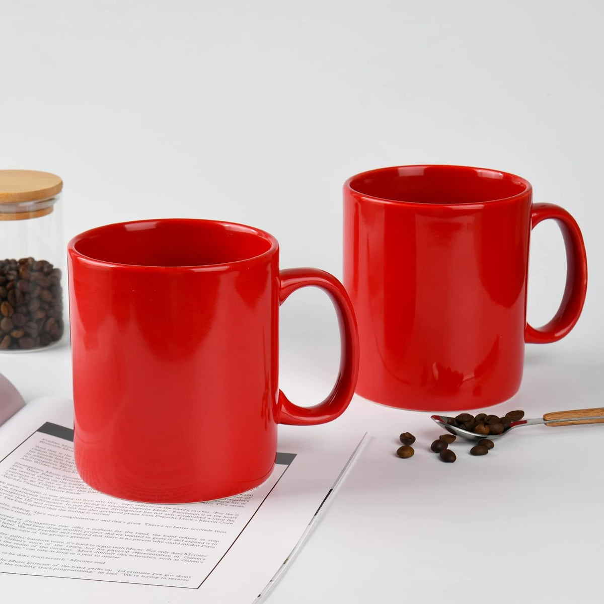 30oz Super Large Ceramic Coffee Mugs Large Handles Set of 2 (Red)