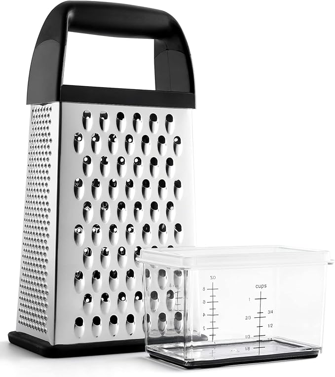 Urbanstrive Cheese Grater With Container Box Grater Stainless Steel Graters for Kitchen Cheese Shredder Parmesan Shredder Kitchen Gadgets Kitchen Tools Kitchen Gifts for Chef Dishwasher Safe Zester
