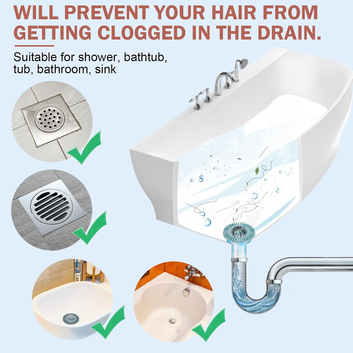 Gotega Bathroom Sink Drain Strainers, Hair Catcher Shower Drain Covers Protector, Flexible TPR Material, Multiple Colors for Bathroom Tub Shower and Sink Hair Trap Garbage Disposal Parts, 5 Pack