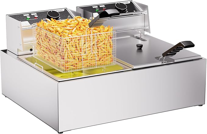 20.7Qt Deep Fryer, 3400W Electric Countertop Deep Fryer with 2 x 6.35 QT Removable Basket Commercial Deep Fryers Frying Machine w/Temperature Control