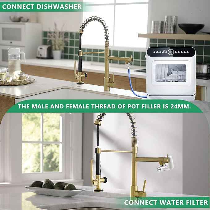 Brushed Gold Kitchen Faucet with Pull Down Sprayer, Commercial Brass Kitchen Faucet Single Handle Spring Faucets for Kitchen Sink Fapully