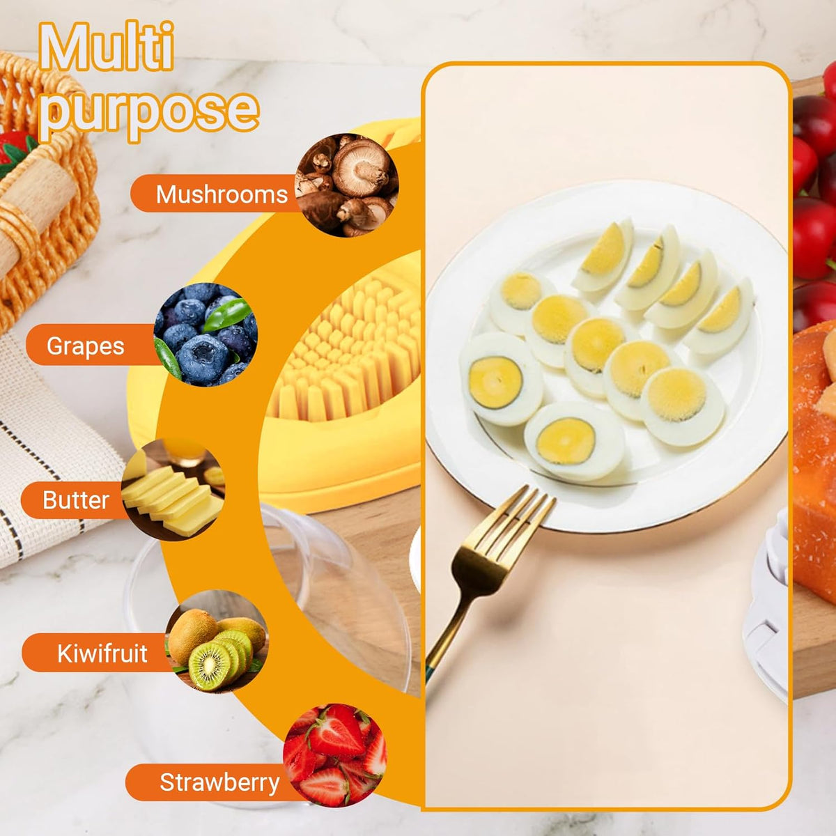 1 Pack Yellow Heavy Duty Egg Slicer with 3 Cutting Modes, Stainless Steel Egg Cutter for Hard Boiled Eggs, Strawberry, Grape, Mushroom, Kitchen Dicer Tool, Send Goods From Local Warehouse