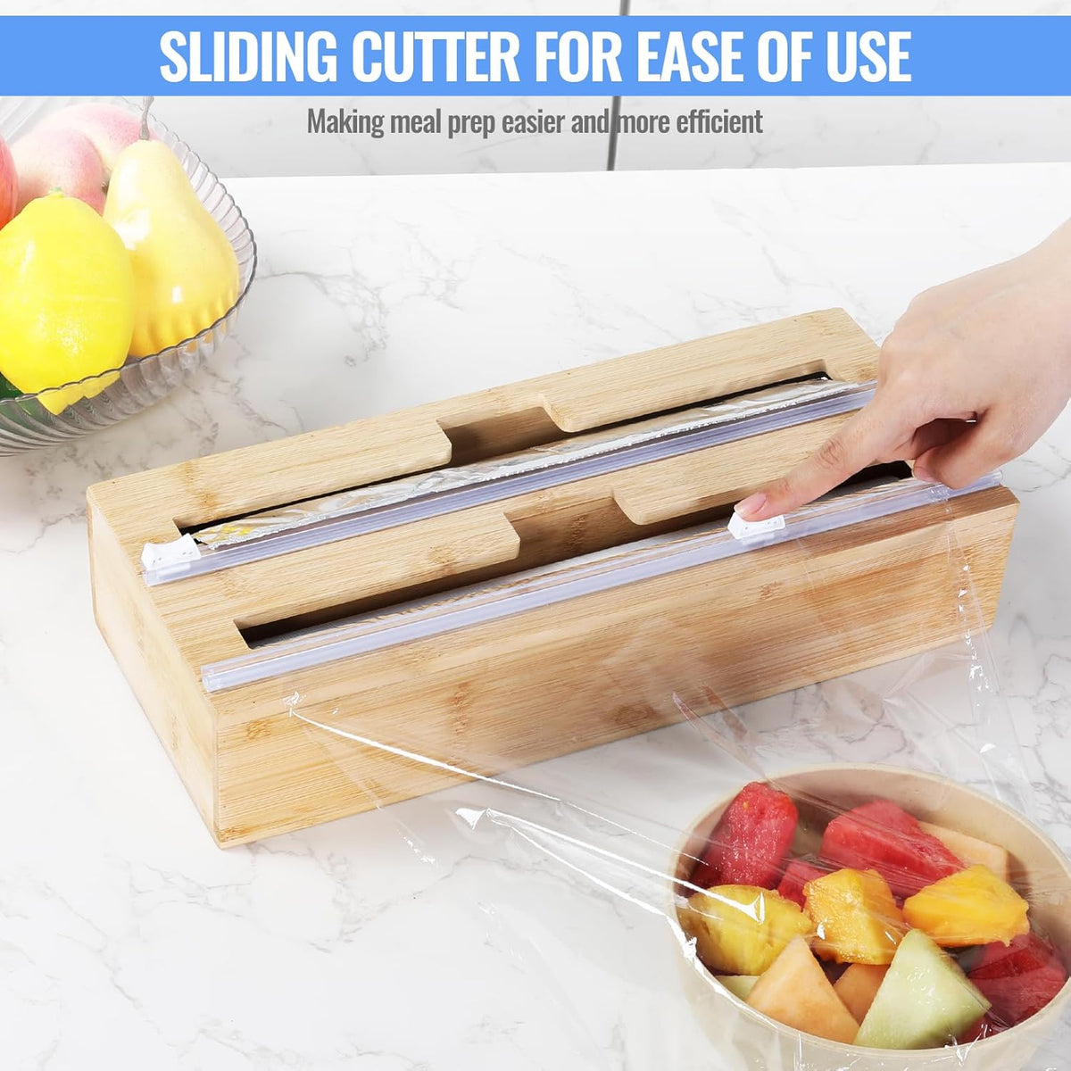 2 in 1 Plastic Wrap Dispenser with Cutter，Bamboo Foil and Plastic Wrap Organizer,Aluminum Foil and Wax Dispenser for Kitchen Drawer Storage Organization