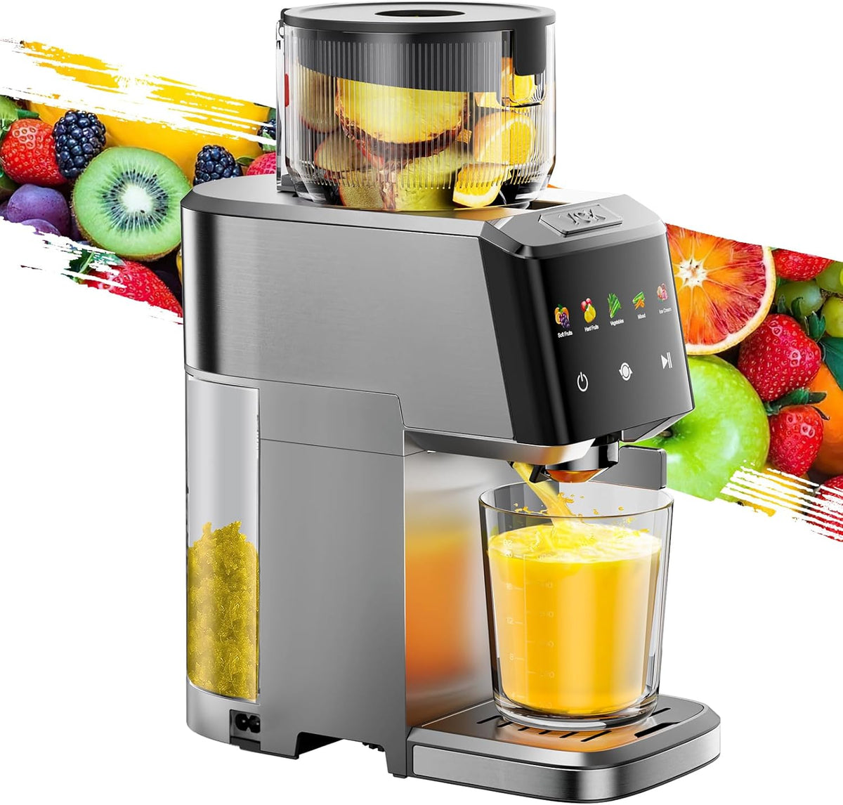 VCK Cold Press Juicer - Large 5.12" Feed Chute, Easy to Clean, Slow Masticating for Nutrient Retention, Quiet 250W Motor, High Juice Yield, Leakproof - Fruits, Vegetables & Leafy Greens