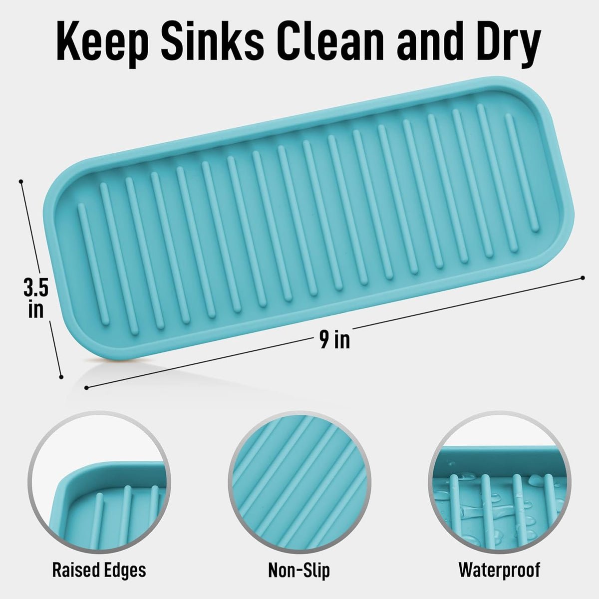 Zulay Kitchen (9x3.5) Silicone Sponge Holder for Kitchen Sink - Flexible Multipurpose Soap Tray Sponge Holder - Sink Organizer Tray for, Bathroom, Makeup, Trinkets & More (Aqua Sky)