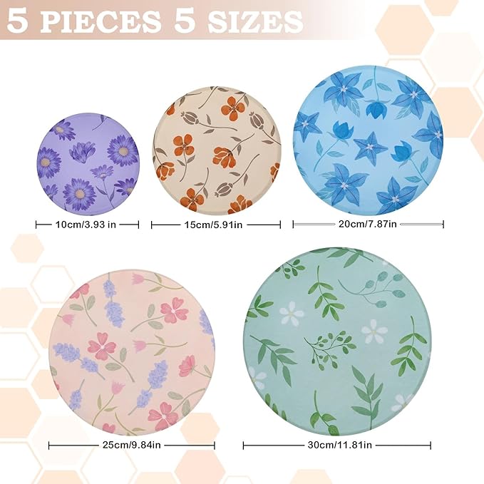 5-Size Reusable Beeswax Bowl Covers for Bread Proofing, Cotton Cloth Flexible Beeswax Wraps for Food Storage(Plant leaves)