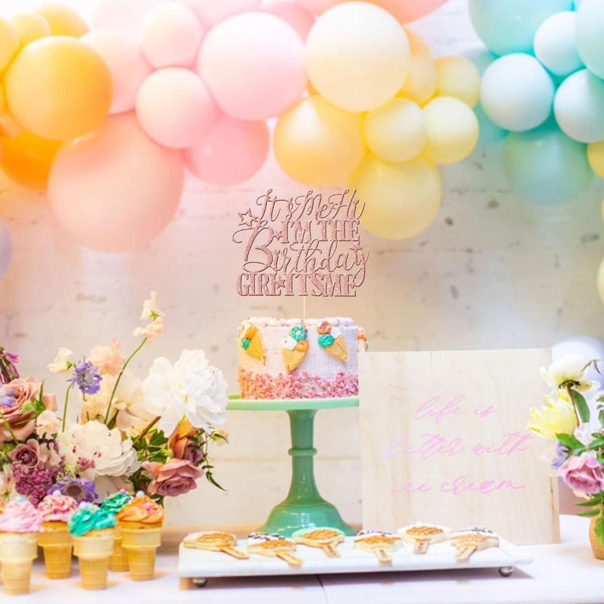 1 PCS It's Me Hi I'm the Birthday Girl It's Me Cake Topper Glitter Music Singer Cake Pick for Funny Hip Hop Singer Girls Birthday Party Cake Decorations Supplies Rose Gold