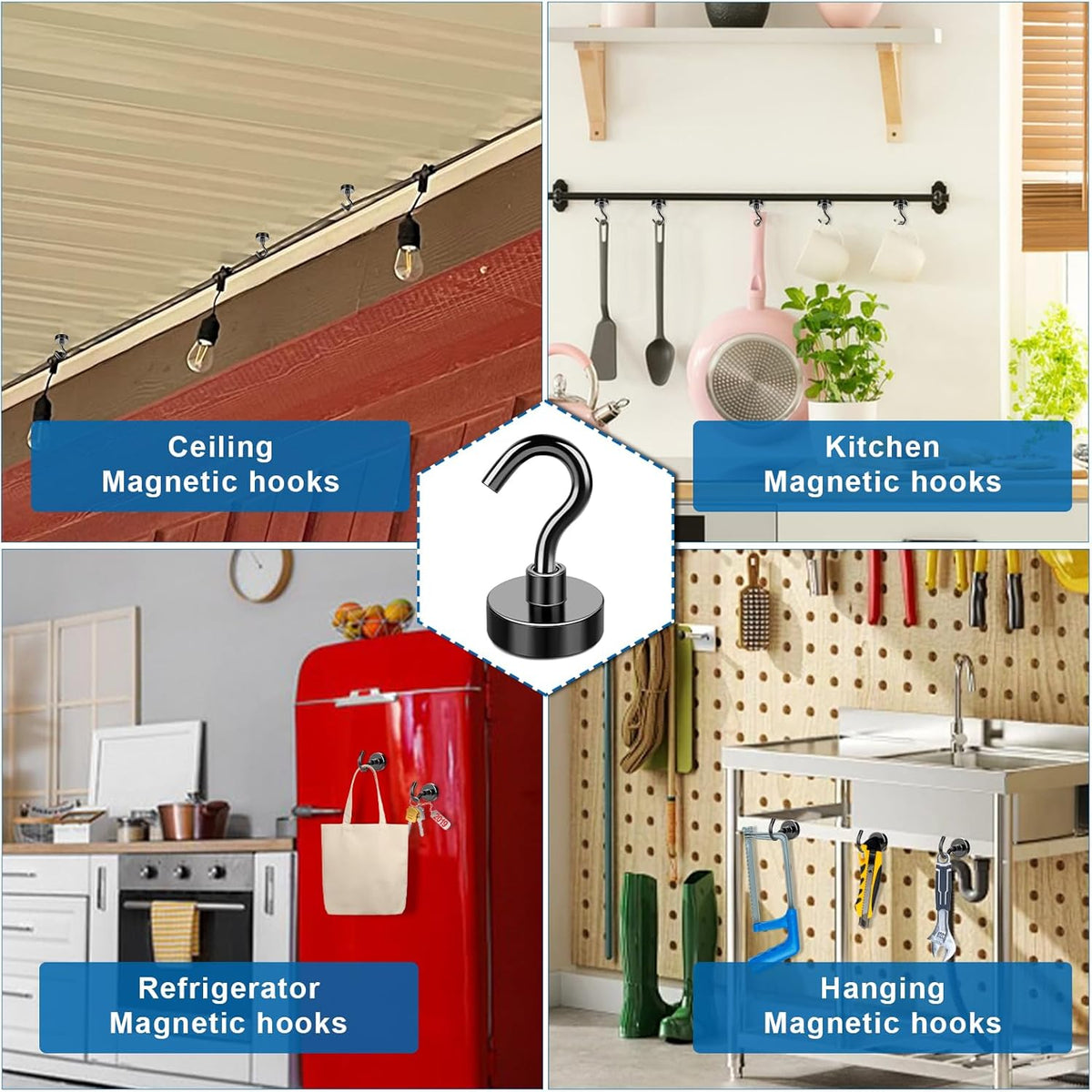 LOVIMAG Magnetic Hooks，30Lbs Magnets with Hooks for Cruise, Black Magnetic Hooks for Hanging, Fridge, Classroom, Refrigerator, Ceiling, Office, Kitchen. Grill, Garage-30Pack