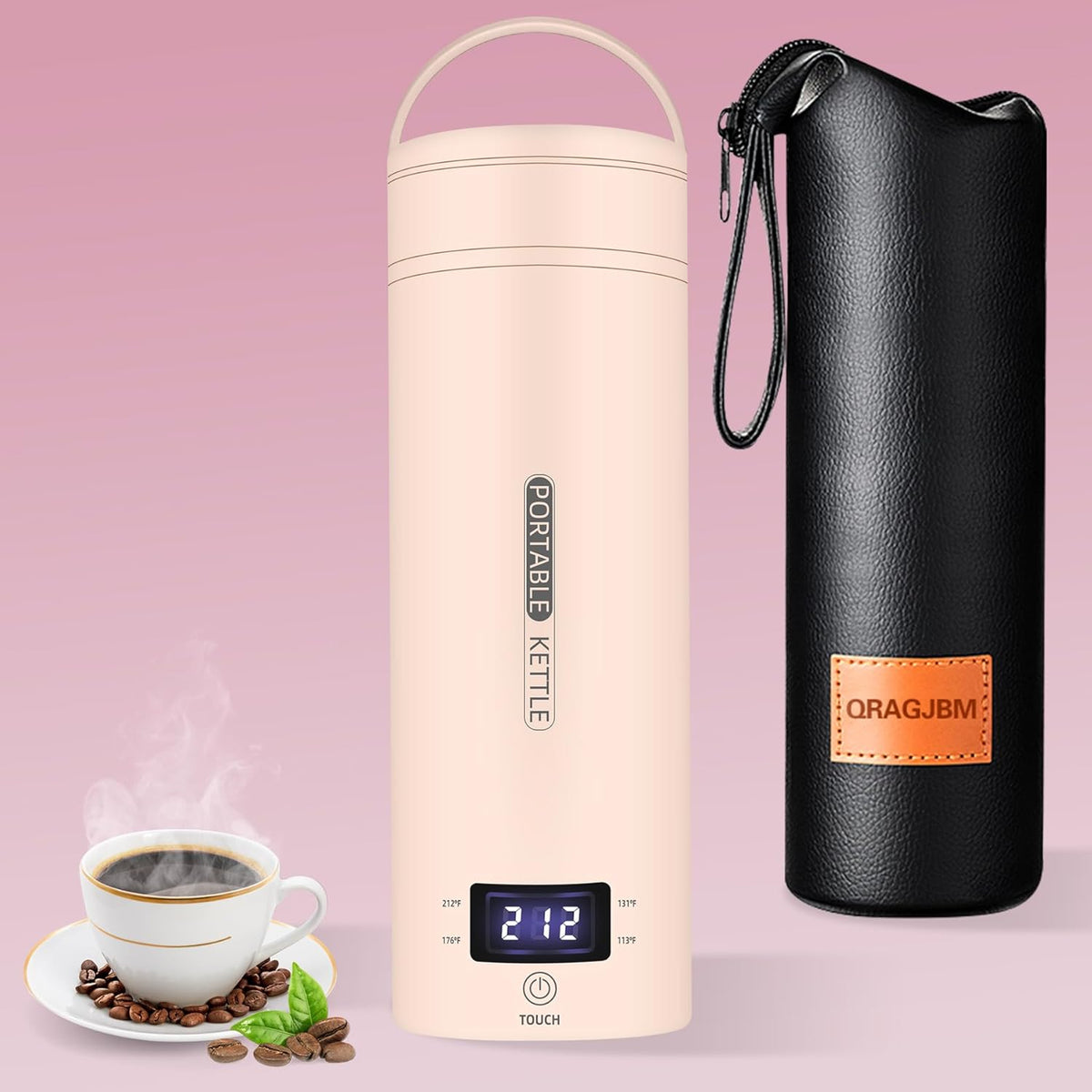 Travel Electric Kettle Portable Small Mini Tea Coffee Kettle Water Boiler, Water Heater with 4 Temperature Control,304 Stainless Steel with Auto Shut-Off & Boil Dry Protection, BPA-Free (Pink)