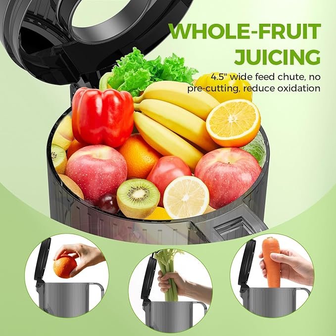 Juicer Machines, Cold Press Juicer Fit Whole Fruits and Vegetables, Slow Masticating Juicers with Wide Feed Chute, High Juice Yield, BPA Free