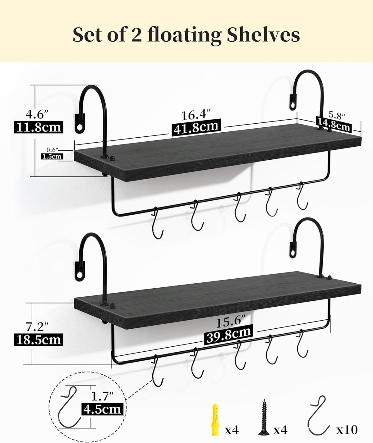 Coffee Mug Holder, Coffee Bar Shelf with Hooks Wall Mount Cup Organizer Mug Racks Pods Storage Hanger, Farmhouse Kitchen Decor, Black